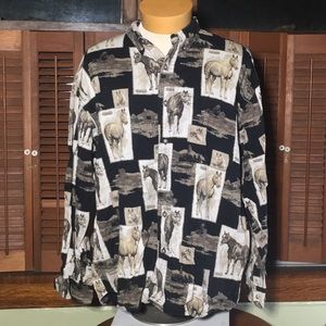 Bit & Bridle  HORSE  print button up   men’s XL